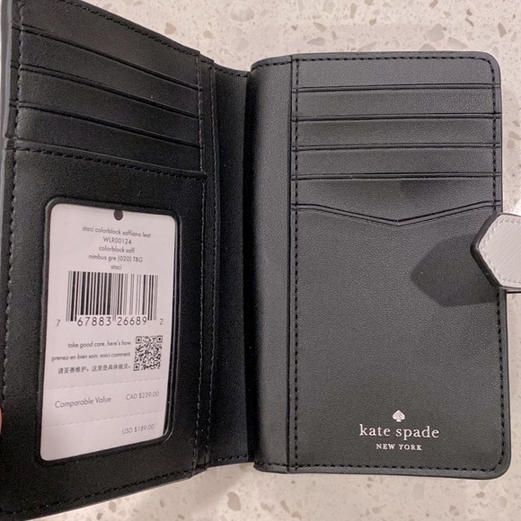 Kate Spade “Staci” Colorblock Saffiano Leather Wallet, color gray and white, NWT - Picture 3 of 5